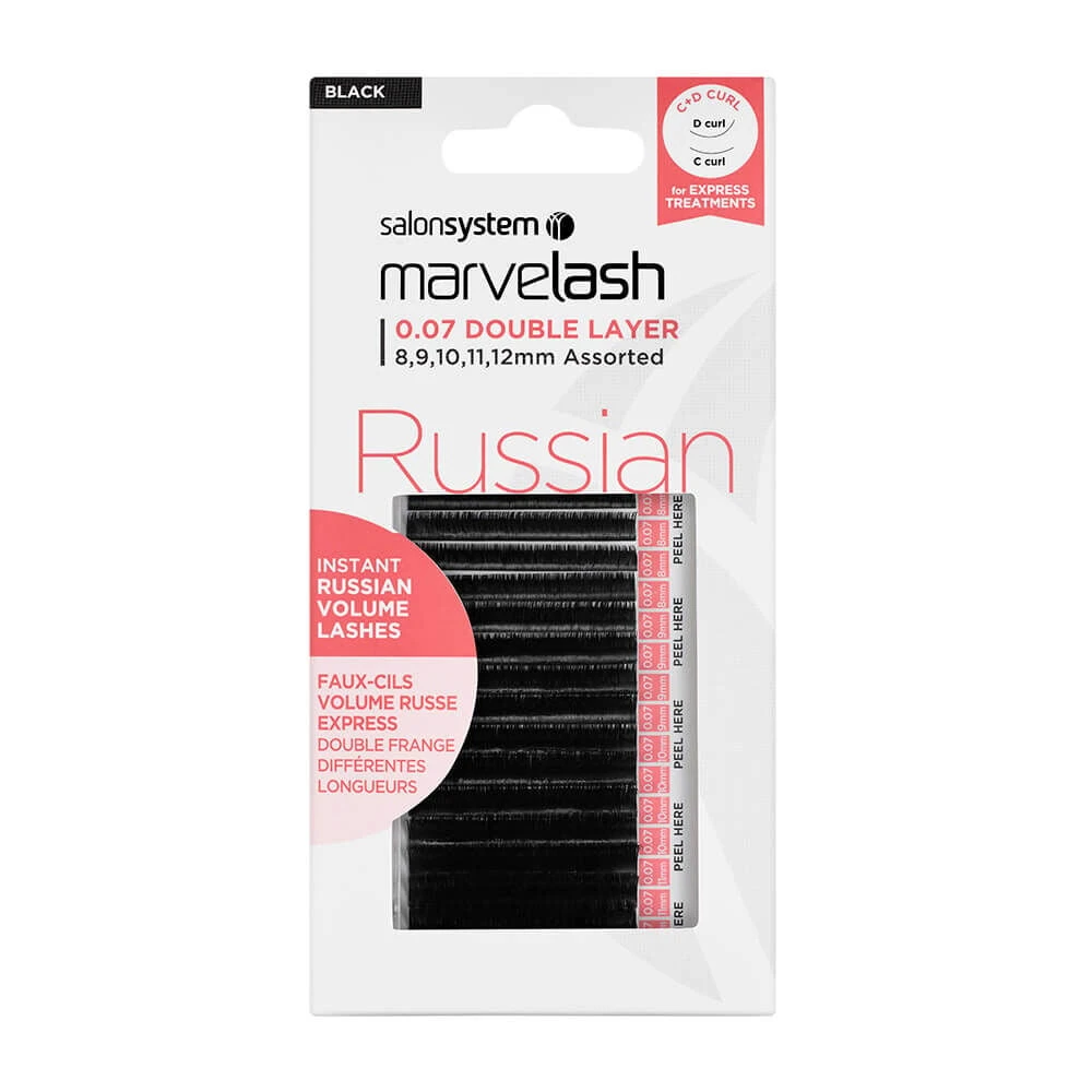 Marvelash Russian C+D Curl Lashes, 0.07 Double Layer, Assorted Length, Black 1 Marvelash Russian C+D Curl Lashes, 0.07 Double Layer, Assorted Length, Black