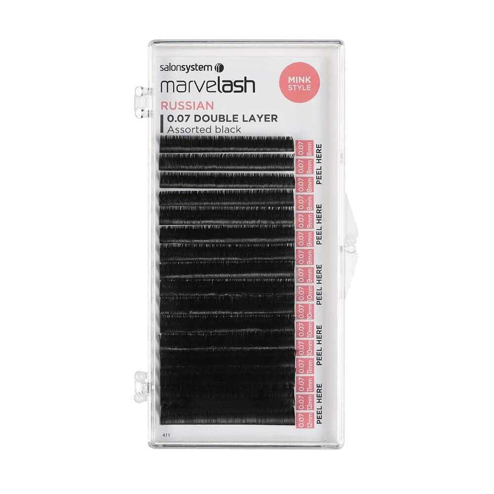 Marvelash Russian C+D Curl Lashes, 0.07 Double Layer, Assorted Length, Black 2 Marvelash Russian C+D Curl Lashes, 0.07 Double Layer, Assorted Length, Black - Image 2